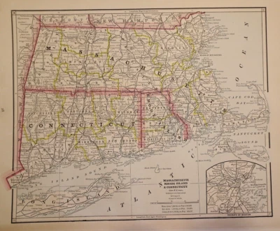 Mapa 1882 ~ MASSACHUSETTS CT RI ~ Variante rara 1ª edição - Novo em folha, muito bom estado na parte de trás - Imagem 1 de 4