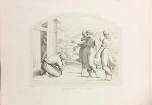 1864 ABRAHAM RICEVE GLI ANGIOLI RAFFAELLO SANZIO INCISORE MINIATI - Imagen 1 de 1