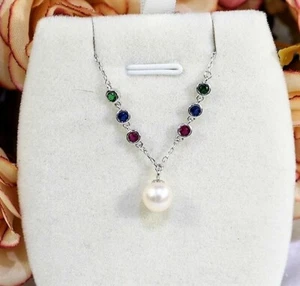 BENIAMINO Kette Anhänger 925er Sterling Silber Süßwasser Perle Rund Zirkonia OVP - Picture 1 of 6