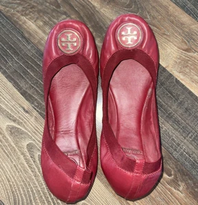 Zapatos planos de ballet Tory Burch Caroline de cuero rojo talla 8 M - Imagen 1 de 15