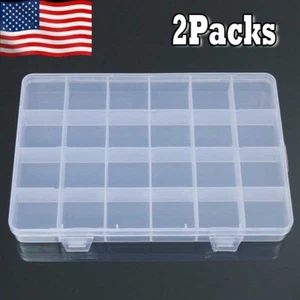 2pcs 24 Compartments Plastic Box Case For Jewelry Bead Storage Container Craft+ - Picture 1 of 9