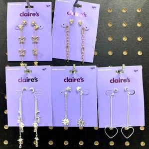 Claire’s Girls 2 Pair Stud/Drop Earrings Choose Moon/Cats/Hearts/Butterflies - Picture 1 of 6