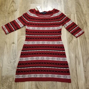 NWT French Connection Sweater Dress 12 Womens Red Nordic Fair Isle Lambswool - Picture 1 of 12