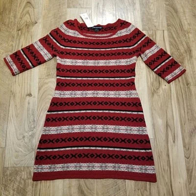 Nwt French Connection Lambswool Fair Isle Jumper Dress 12 Red Cozy Cabincore Ski - Image 1 of 4