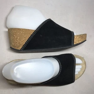 Italian Shoemakers Sz 6 Made in Italy Wedge Heel Black Suede Sandals Shoes Sexy! - Picture 1 of 8
