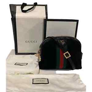 Authentic Gucci Calfskin Small Ophedia GG- Black Suede & Leather Bags Included