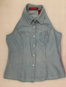 VTG Gloria Vanderbilt Women's Denim Shirt Top Button Sleeveless Summer Spring M - Picture 1 of 9