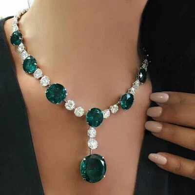 Brilliant Full Cut Forest Green 174.35CT Emerald With Round Cut CZ Fine Necklace - Image 1 of 3