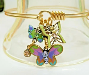 A56) Anne Koplik Butterfly Fly Away Charm Bracelet w/ Swarovski Crystals - New - Picture 1 of 7