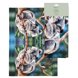 Tea Towel Koala & Wren Bird Kitchen Fauna Flora Of Australia Australian Souvenir - Picture 1 of 3