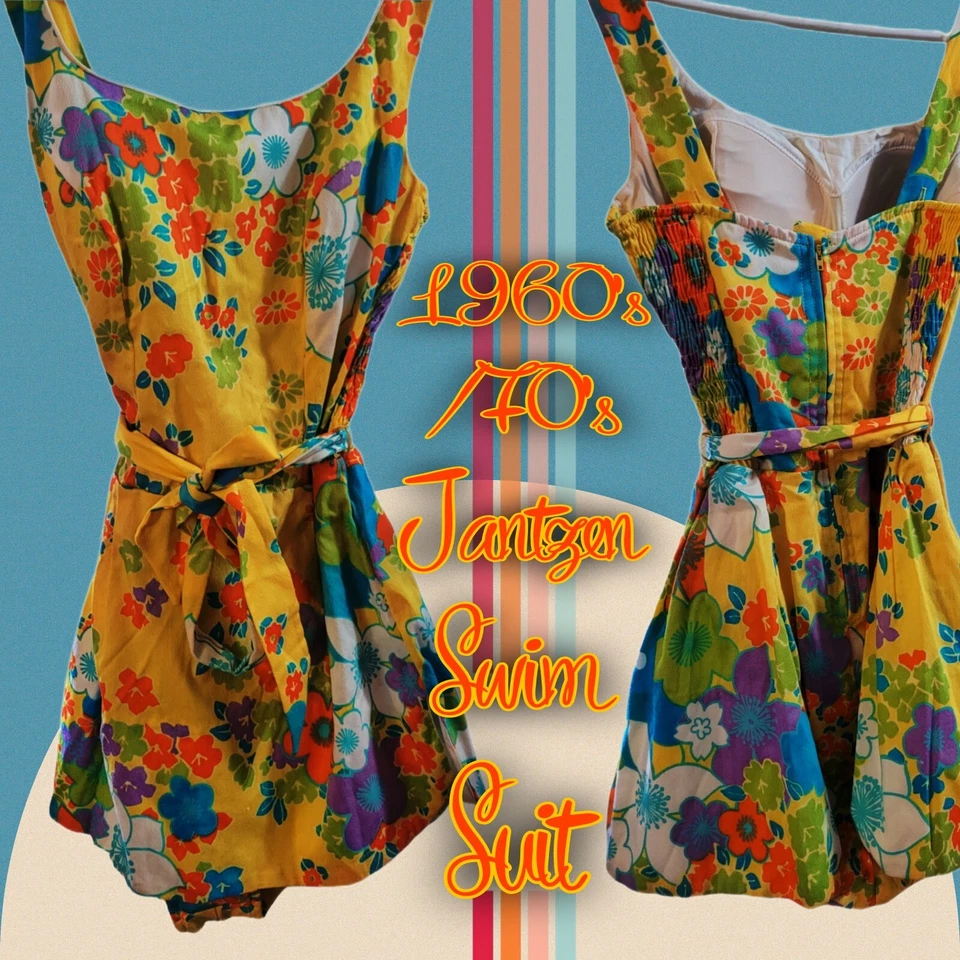 Traje de baño vintage retro años 60 70 Jantzen de una pieza traje de baño mameluco Dayglo  Foto 1 de 4
