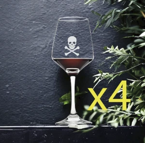 Totenkopf Kreuz Knochen Weingläser x4 Premium 12 Oz Personalisieren Pirat NEU - Bild 1 von 6