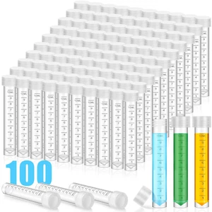 100 piezas 10 ml tubos de ensayo de plástico tapas frasco sellado tapa contenedor pequeños tubos de almacenamiento - Imagen 1 de 12