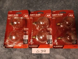 6 ACE 40W Candelabra Base G16.5 Vanity Bulbs - Picture 1 of 2