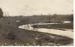 Antigua escena del río RPPC PAW PAW Michigan PC foto real - Imagen 1 de 2