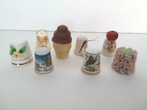 Lote de 8 dedales vintage calabaza, cono de helado, floral, w. alemán, acrílico con cáscaras - Imagen 1 de 4