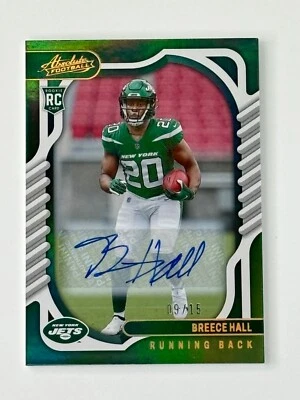 2022 PANINI ABSOLUTE BREECE HALL AUTO RC 09/15 GREEN FOIL NY JETS COLOR MATCH - Image 1 of 2
