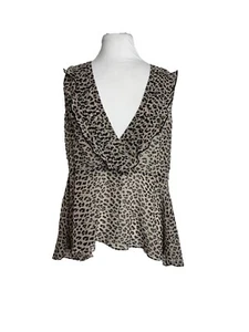 Cabi Damen Größe Small Leopard Tiermotiv Rüsche ärmellose Bluse halbdurchsichtig - Bild 1 von 6