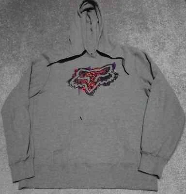 Fox Racing Hoodie Sweater Women's Large Gray Graphic Drawstring Pullover - Image 1 of 4