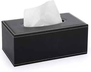 Black Rectangle Leather Tissue Box Cover with Magnetic Bottom for Home or Office - Picture 1 of 5
