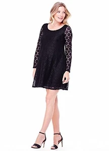 NEW INGRID & ISABEL MATERNITY DOT LACE LONG SLEEVE BLACK DRESS SIZE S $98 - Picture 1 of 8
