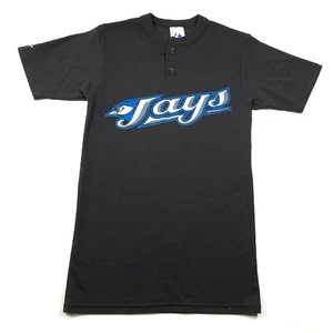 Toronto Blue Jays Black Henley 2 Button T Tee Shirt Mens S Majestic 50/50 - Picture 1 of 5