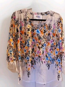 Alice Blue Women's Blouse Size - S Colorful Floral Print Long Sleeves Sheer Top - Picture 1 of 7