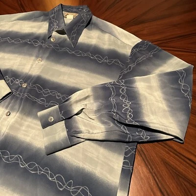 Bertelli США Мужская рубашка на пуговицах синий белая полоса печати винтажный 2XL - Изображение 1 из 4