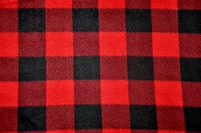 BTY*RED & BLACK BUFFALO 2" CHECK PLAID PLUSH FLEECE FABRIC 1 YD 60X36" - Image 1 of 2