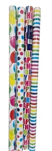 12m (4 x 3m) Gift Wrapping Paper Roll Unisex Happy Birthday Balloons Rainbow π - Picture 1 of 1