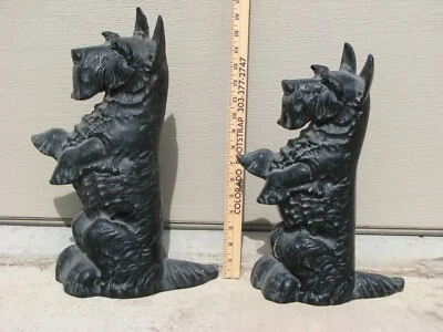 2 Antique Scottish Terrier Fireplace Andirons 1940's - Image 1 of 4
