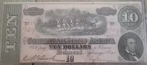 1864 Richmond Virginia $10 Confederate Currency Bank Note - Picture 1 of 2