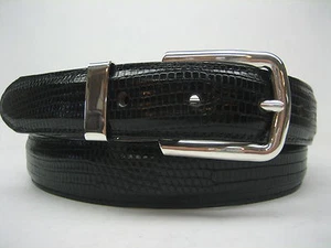 HEBILLA Y BUCLE SÓLIDOS DE PLATA ESTERLINA 925 Y CINTURÓN DE LAGARTO GENUINO 28 MM DE ANCHO EE. UU. - Imagen 1 de 10