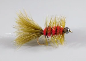 Bugger lanuda cabeza de cuentas - rojo/oliva - talla 8, 10, 12 - paquete de 3 - pesca con mosca - Imagen 1 de 1