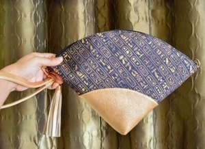 Authentic Egyptian Lotus Flower Leather Clutch with Hieroglyphic Design – Unique - Picture 1 of 1