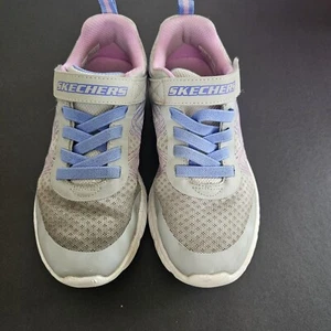 Girl's Sketchers Tennis Shoes With Strap. Size 2Y. Grey And Purple. - Picture 1 of 8