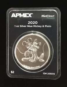 2020 Niue Disney Mickey and Pluto 1 oz .999 Fine Silver Coin - Picture 1 of 4
