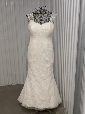 Vestido de noiva Kleinfeld Manhattan sereia 100% seda renda creme 12 - Imagem 1 de 4