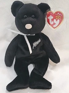 TY Beanie Baby NUOVA ZELANDA orso (esclusiva Asia Pacifico) nero con felce argento - Foto 1 di 5