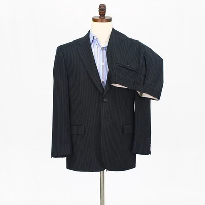 Traje Completo Joseph & Feiss 44S 34x27 Negro Rayas Lana 2 Botones Foto 1 de 4