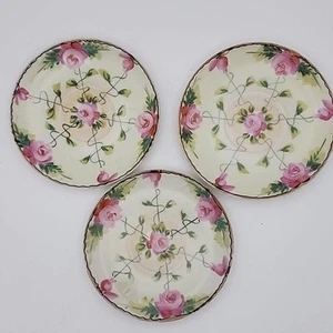 Juego de 3 platos vintage pintados a mano Japón 5,5" rosas rosadas tazas de té - Imagen 1 de 12