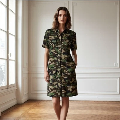 Equipment Camo Print Remy Silk Dress Small - Image 1 of 4