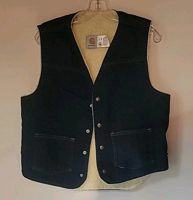 Винтажный джинсовый жилет 80-х Carhartt Sherpa с подкладкой 8SV размер средний сделано в США темно-синий - Изображение 1 из 4