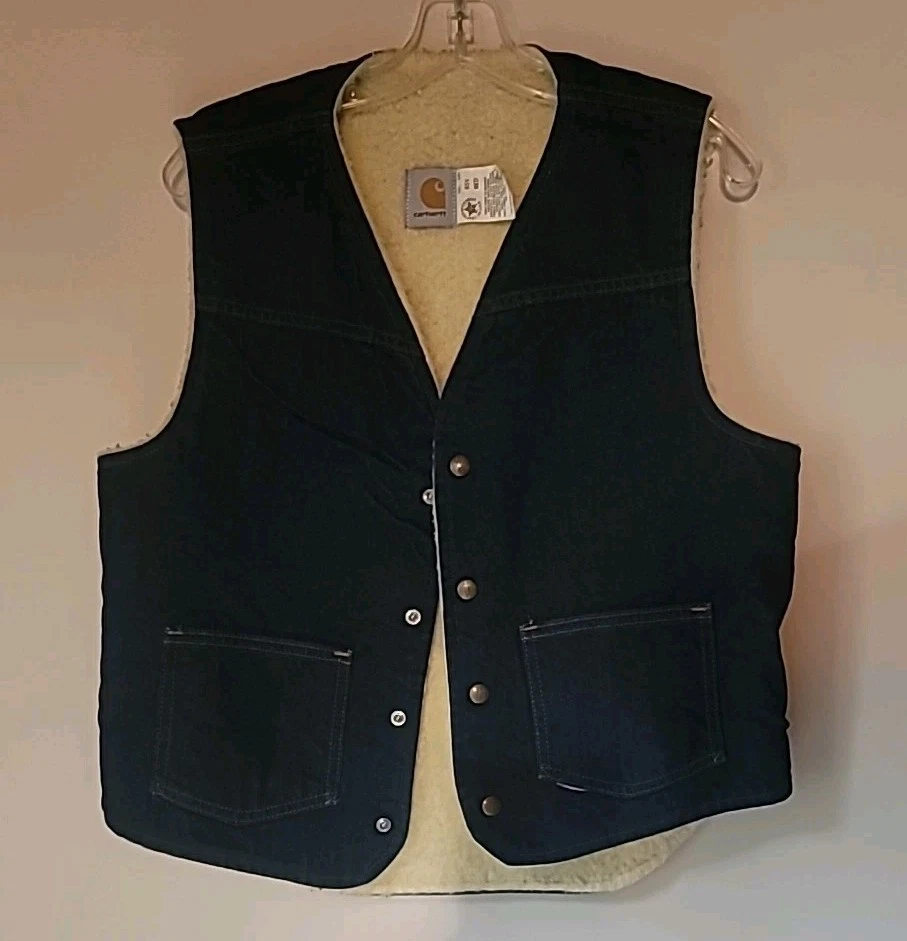 Chaleco Vaquero Forrado Carhartt Sherpa Años 80 De Colección 8SV Talla Mediana Hecho en EE. UU. Azul Oscuro Foto 1 de 4