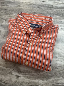 Polo Ralph Lauren Stripe Button Up Poplin Shirt Orange L Long Sleeve EUC - Picture 1 of 10