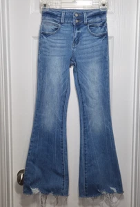 KanCan Signature High Rise Flare Leg Youth Girls sz 10 Blue Jeans Raw Hem Boho - Picture 1 of 11