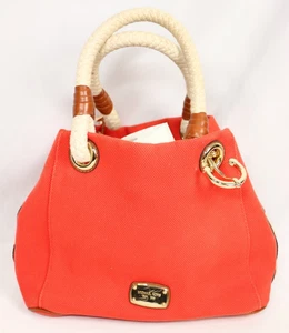Michael Kors Marina Mandarin Red Orange Canvas Handbag Purse Nautical Rope - Picture 1 of 24
