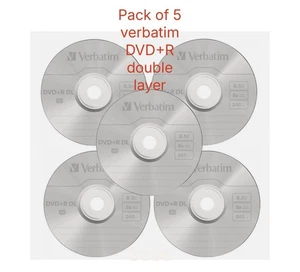 5 x Verbatim Logo Dual Layer DVD+R 8x DL Double layer Blank Discs 8.5GB 240M - Picture 1 of 1