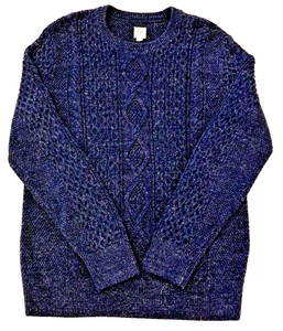 VTG Gap Chunky Cable Knit Wool Sweater Men's M Blue Round Neck Fisherman 90s Y2K - Picture 1 of 8