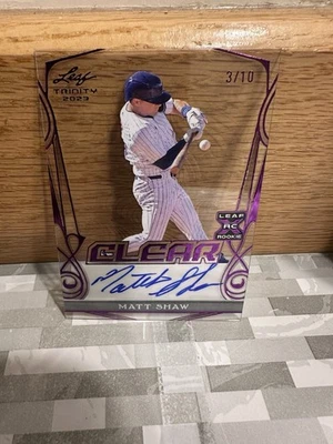 2023 Leaf Trinity Clear Purple Matt Shaw 3/10 SP RC AUTO - CHICAGO CUBS Rookie - Image 1 of 2